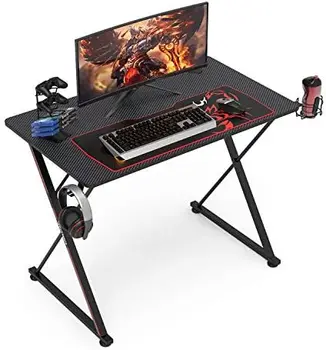 Игровой стол, Компьютерный стол X-образной формы с бесплатным ковриком для мыши, подстаканником, крючком для наушников и подставкой для контроллера, Рабочее место геймера