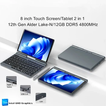 Мини-ноутбук AKPAD 12-го поколения Intel N100 с Четырехъядерным 8-дюймовым экраном LPDDR5 12G 4800MHz Windows10/11Pro WiFi6 BT5.2 RJ45 LAN