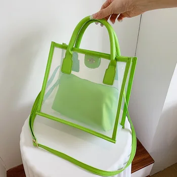 Прозрачная сумка Женская Летняя сумка для покупок Сумка для матери и ребенка Молодежная сумка для кампуса для девочек Модная Зеленая сумка Через плечо
