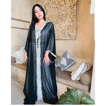 Черный Королевский Марокканский Кафтан, Арабская Праздничная одежда, Абайя, Длинное платье ручной работы, расшитое бисером, Европейские и американские модные тенденции