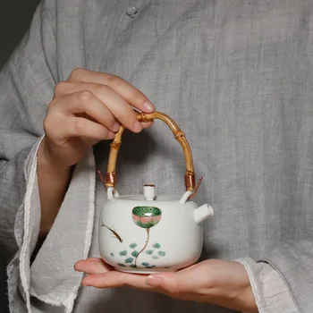 PINNY 230 мл Ручная Роспись Керамический Чайник с Лотосом Ретро Традиционный Китайский Чайный Сервиз Кунг-фу Чайник