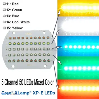 Cree XPE XP-E 50 светодиодов, 5-Канальный Высокомощный RGB светодиодный Излучатель, Светло-Желтый, Белый, Зеленый, Красный, Синий, Смешанный Цвет, DIY светодиодный Светильник, Медная Печатная плата