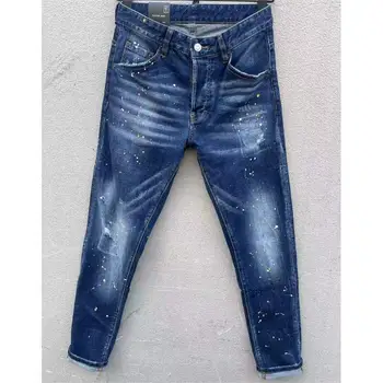 Мужские модные джинсы с дырочками, окрашенные распылением, модные мото- и байкерские повседневные брюки из джинсовой ткани C011
